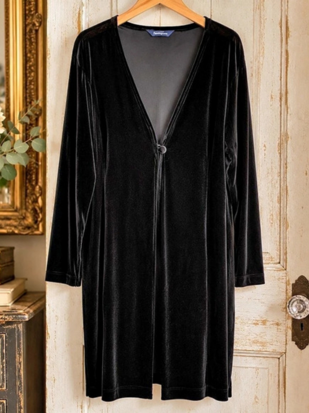 Penningtons Black Velvet Long Duster Cardigan 3X 29" PTP